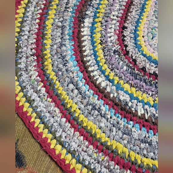 Handmade Vintage Braided Rag Rug Red, Yellow, and Multi colors - Picture 5 of 8